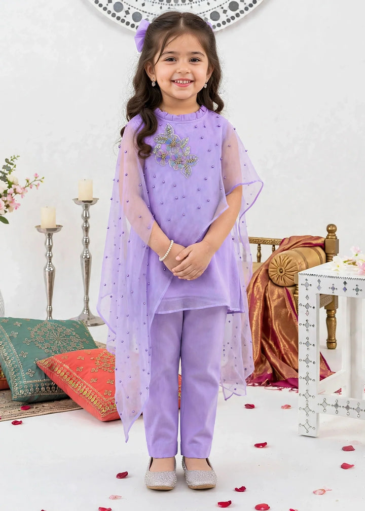Modest Girls RTW Embroidered Crinkle 3 Piece Suit Purple A006-Prpl Festive Collection