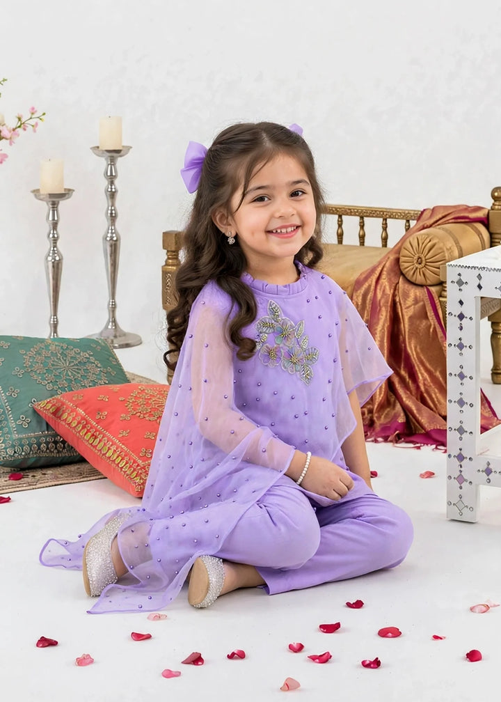 Modest Girls RTW Embroidered Crinkle 3 Piece Suit Purple A006-Prpl Festive Collection