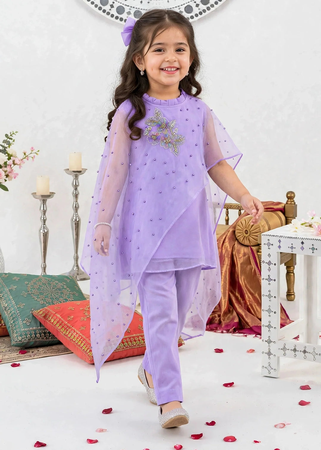 Modest Girls RTW Embroidered Crinkle 3 Piece Suit Purple A006-Prpl Festive Collection