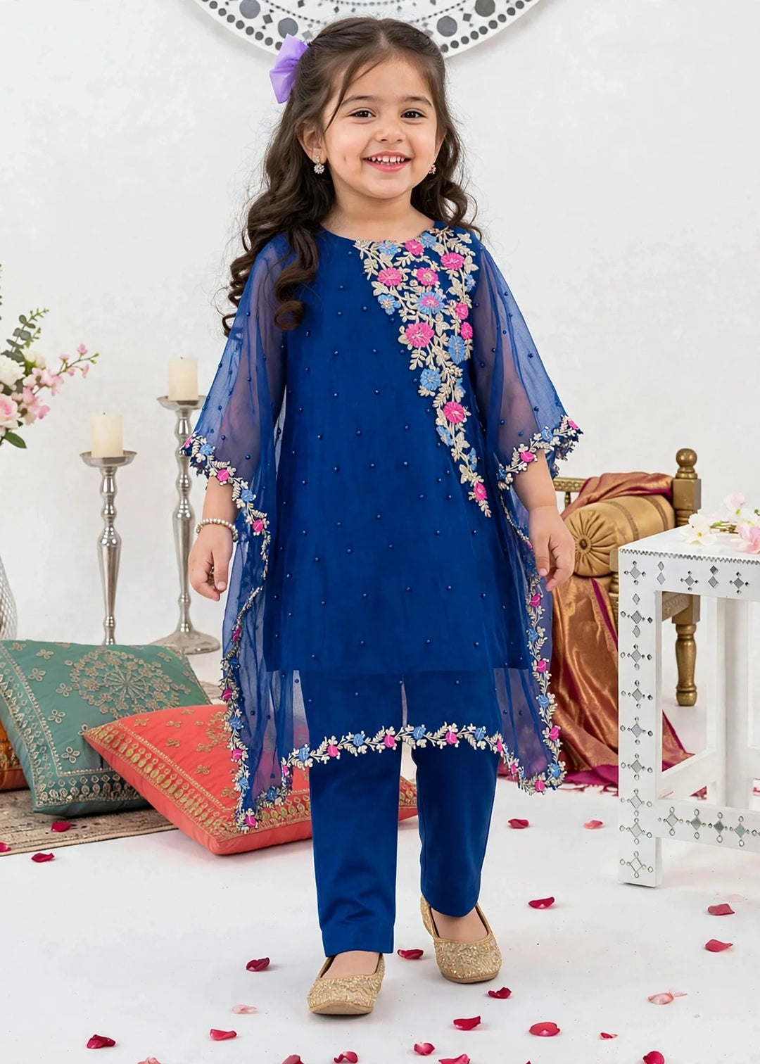 Modest Girls RTW Embroidered Chiffon 3 Piece Suit Blue A016-Blu Festive Collection
