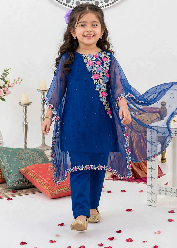 Modest Girls RTW Embroidered Chiffon 3 Piece Suit Blue A016-Blu Festive Collection