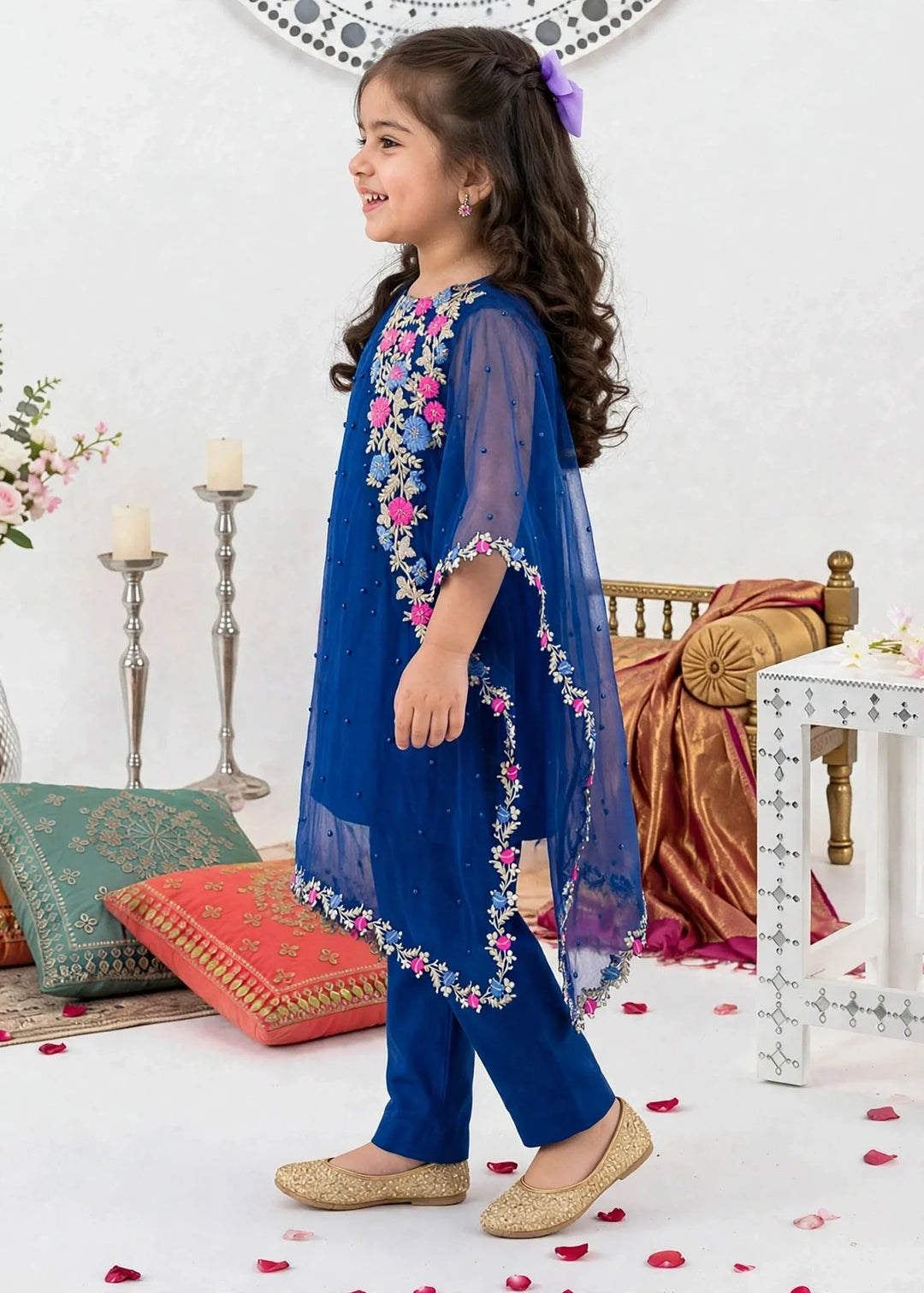 Modest Girls RTW Embroidered Chiffon 3 Piece Suit Blue A016-Blu Festive Collection