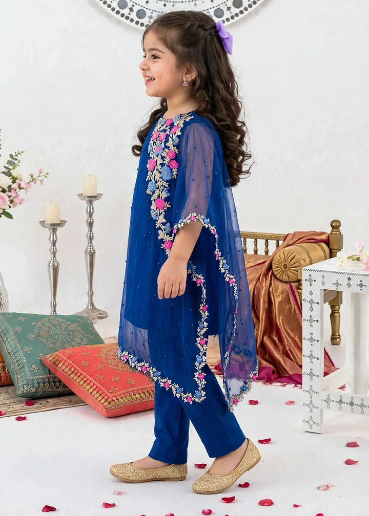 Modest Girls RTW Embroidered Chiffon 3 Piece Suit Blue A016-Blu Festive Collection