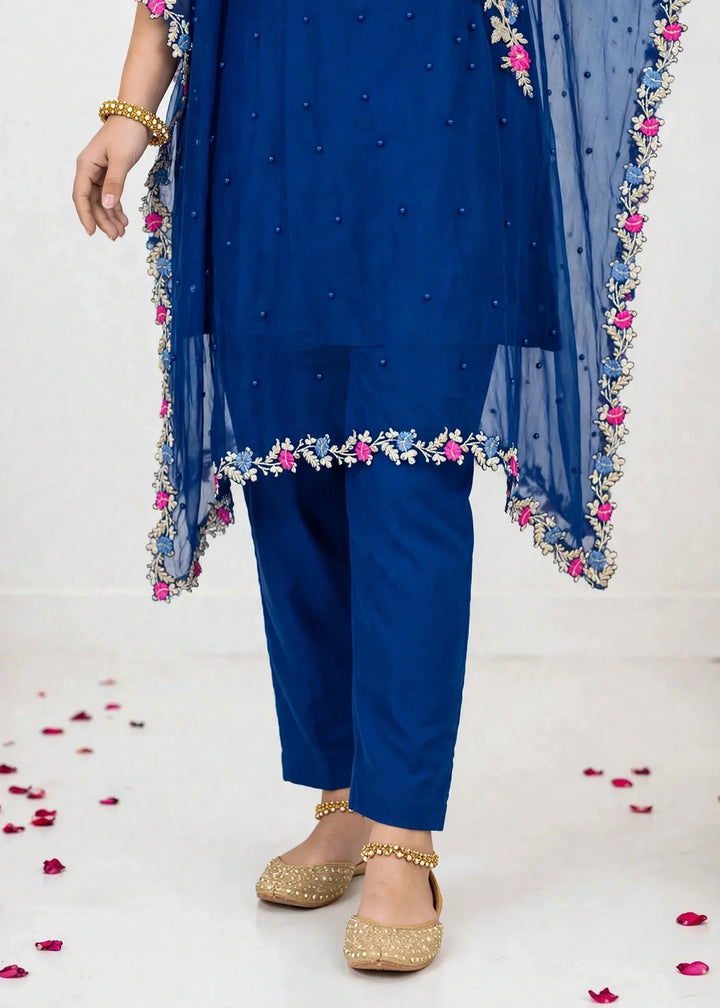 Modest Girls RTW Embroidered Chiffon 3 Piece Suit Blue A016-Blu Festive Collection