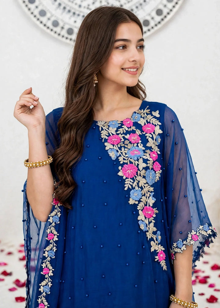 Modest Girls RTW Embroidered Chiffon 3 Piece Suit Blue A016-Blu Festive Collection