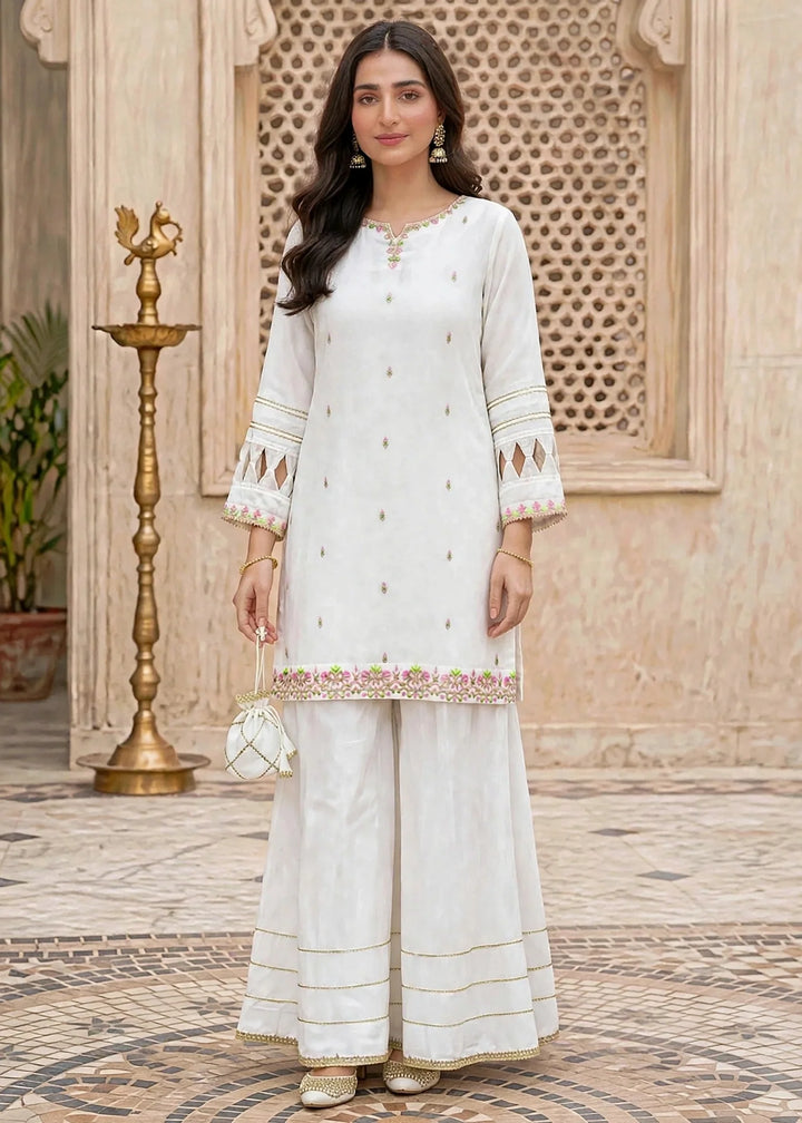 Modest Women RTW Embroidered Chiffon 3 Piece Suit W297-Wht White Festive Collection