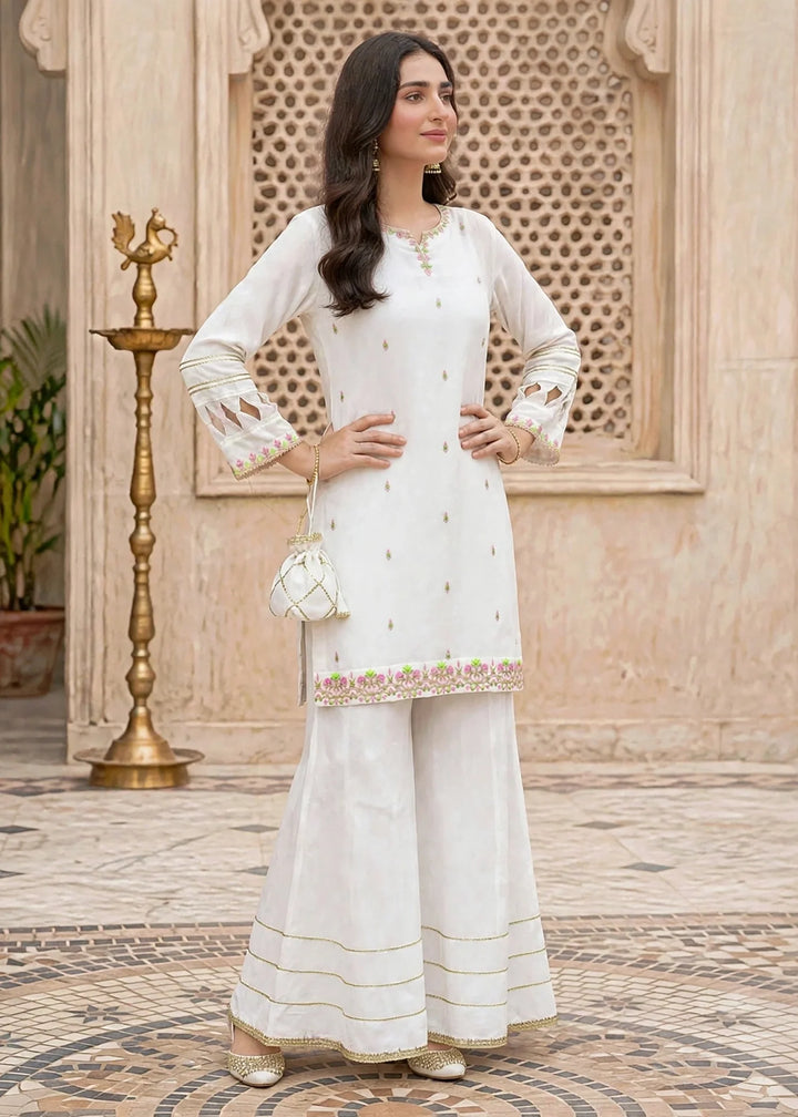Modest Women RTW Embroidered Chiffon 3 Piece Suit W297-Wht White Festive Collection