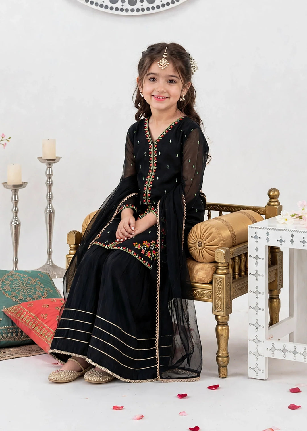 Modest Girls RTW Embroidered Crinkle 3 Piece Suit 11400-Blk Black Festive Collection