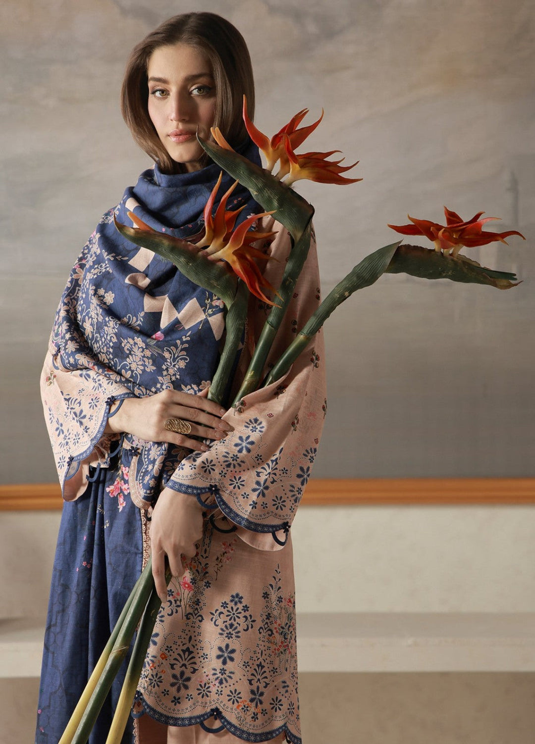 Sahar Unstitched Printed Khaddar 3 Piece Suit Oakenne Winter Collection