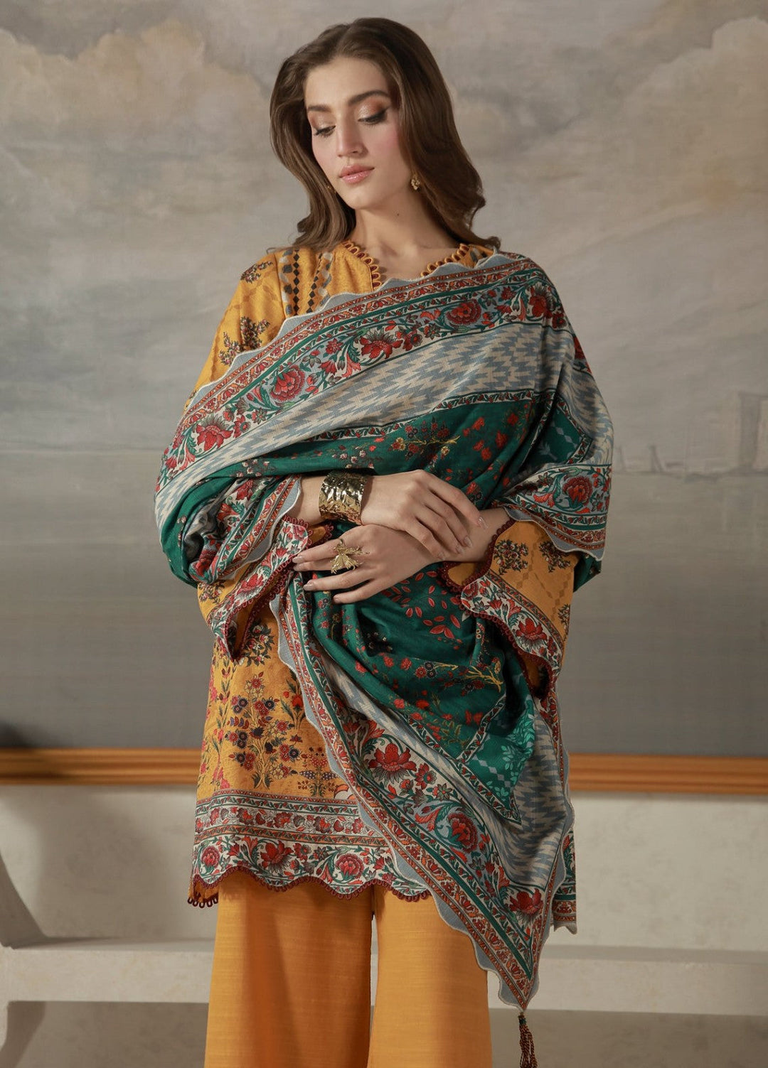 Sahar Unstitched Printed Khaddar 3 Piece Suit Russetta Winter Collection