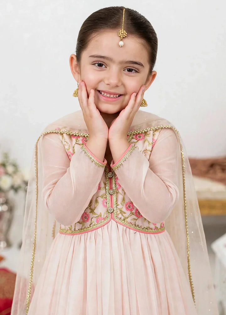 Jhilmil by Modest Girls RTW Embroidered Chiffon 3 Piece Suit Peach Frock Festive Collection