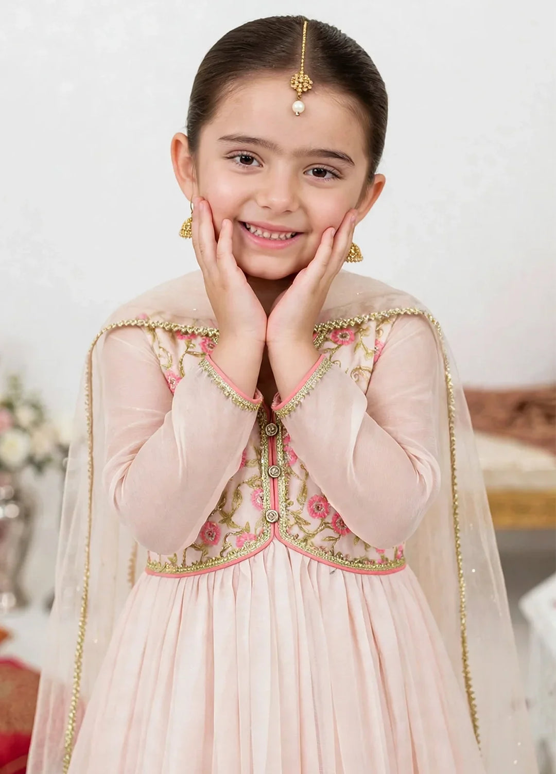 Jhilmil by Modest Girls RTW Embroidered Chiffon 3 Piece Suit Peach Frock Festive Collection