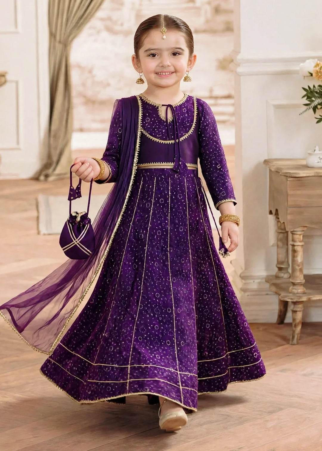 Jhilmil by Modest Girls RTW Printed Raw Silk 3 Piece Suit Purple Lehenga Festive Collection