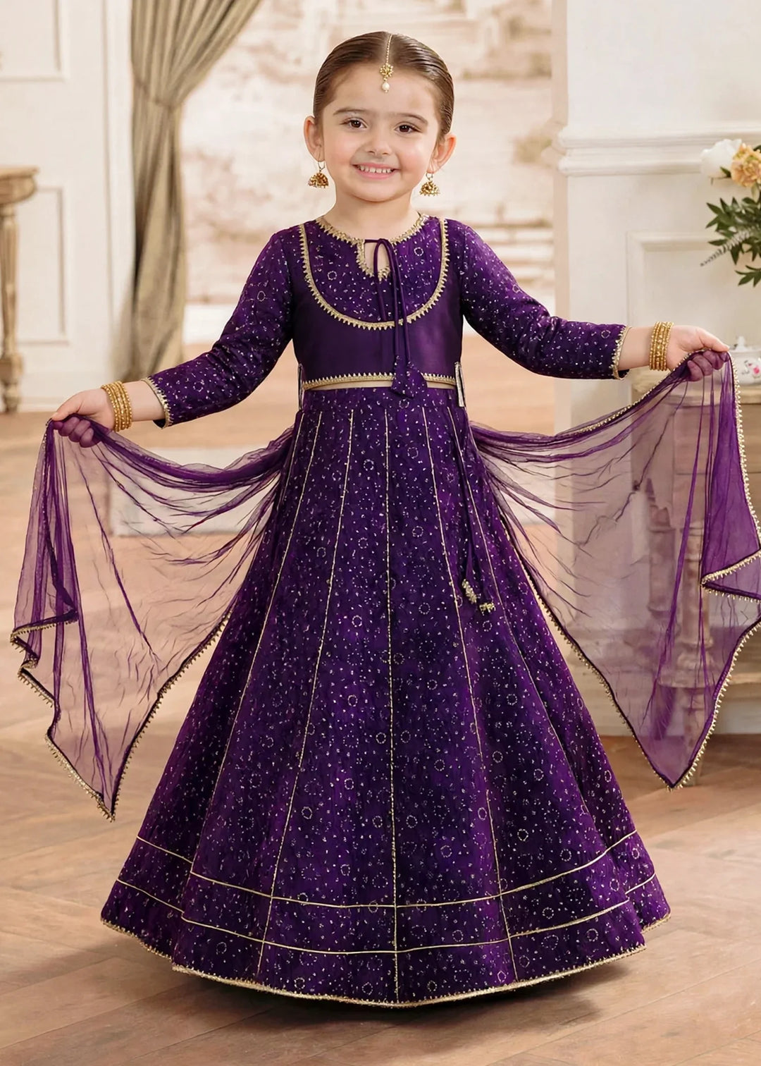 Jhilmil by Modest Girls RTW Printed Raw Silk 3 Piece Suit Purple Lehenga Festive Collection