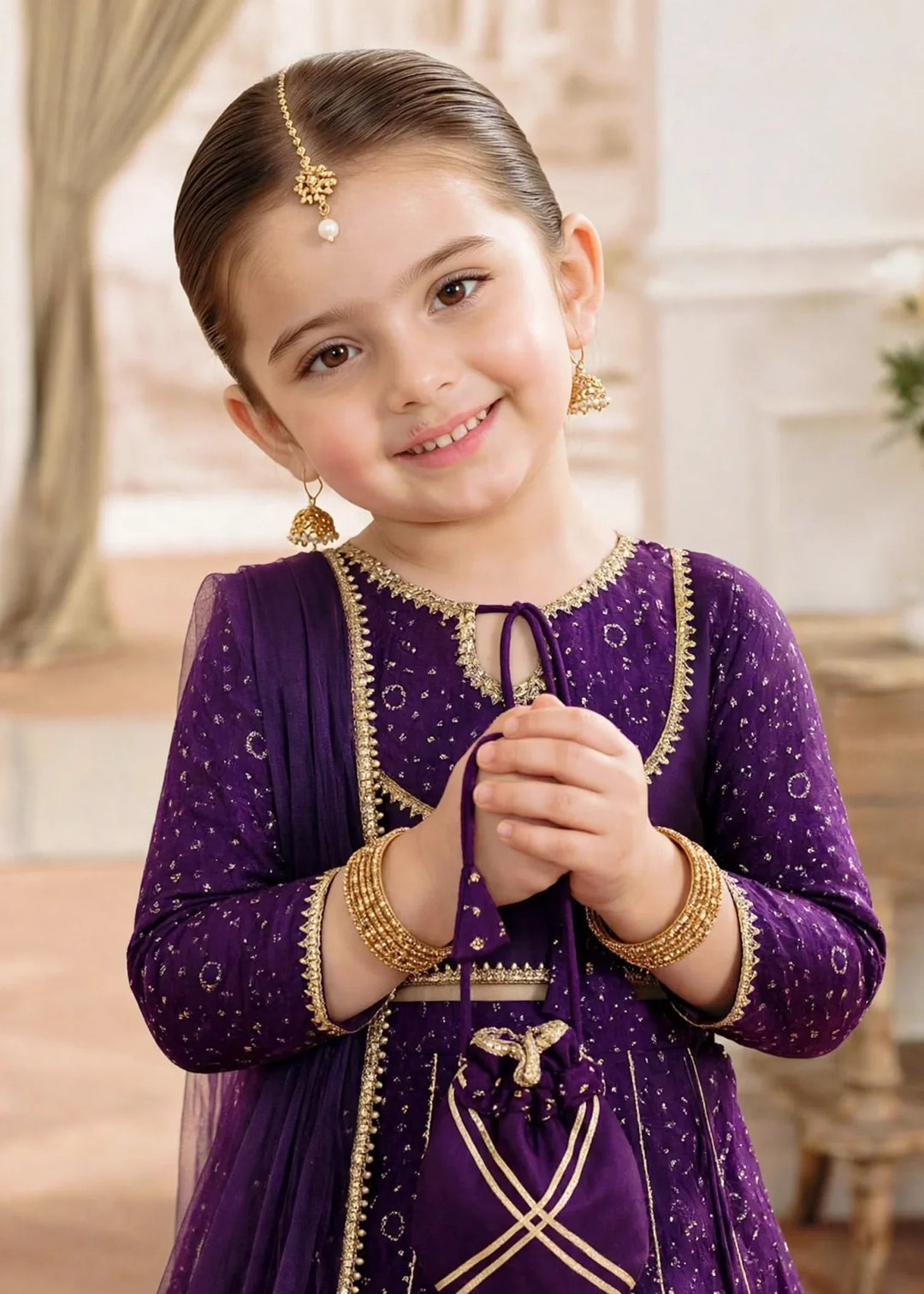 Jhilmil by Modest Girls RTW Printed Raw Silk 3 Piece Suit Purple Lehenga Festive Collection