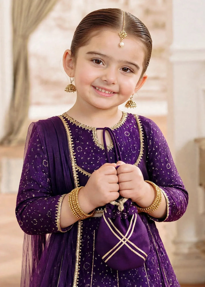 Jhilmil by Modest Girls RTW Printed Raw Silk 3 Piece Suit Purple Lehenga Festive Collection