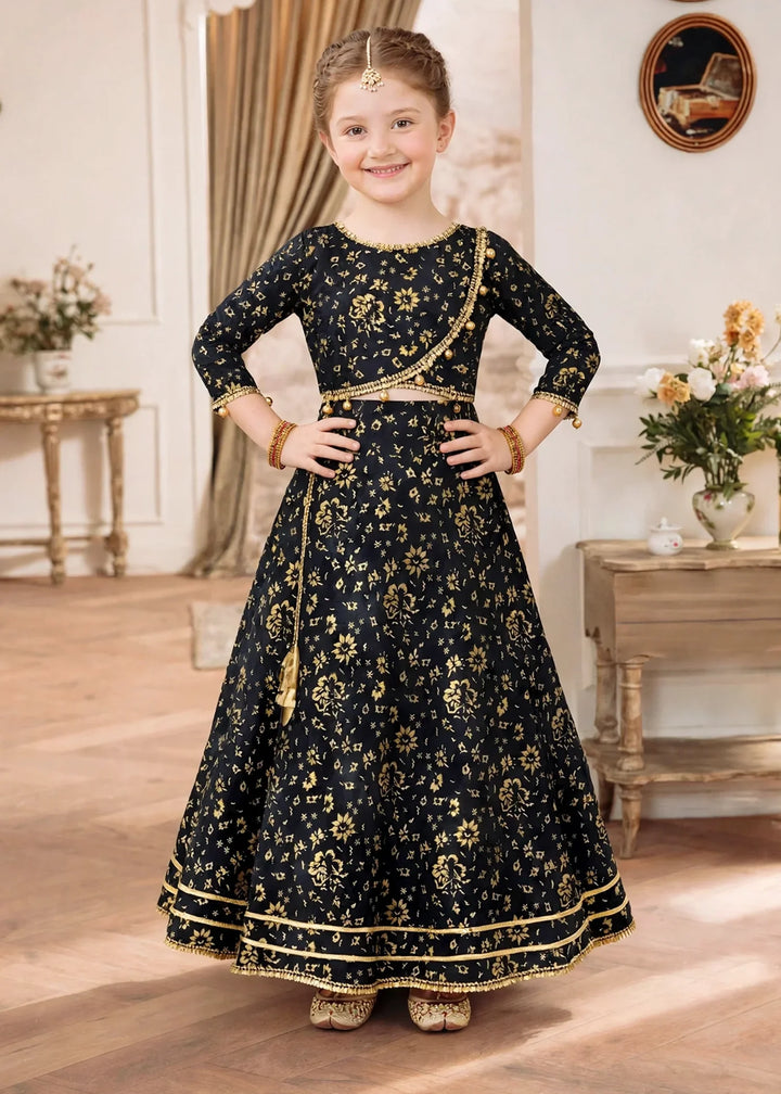 Jhilmil by Modest Girls RTW Printed Raw Silk 3 Piece Suit Black Lehenga Festive Collection