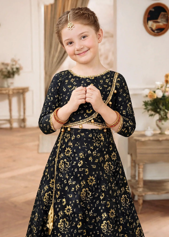 Jhilmil by Modest Girls RTW Printed Raw Silk 3 Piece Suit Black Lehenga Festive Collection