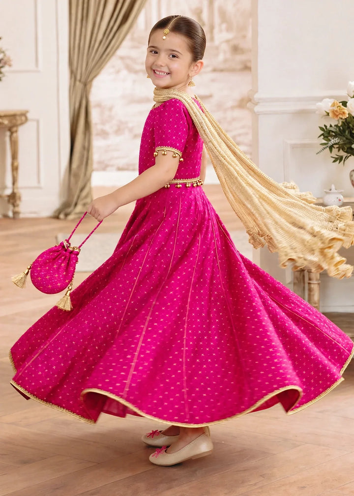 Jhilmil by Modest Girls RTW Printed Raw Silk 3 Piece Suit Pink Lehenga Festive Collection