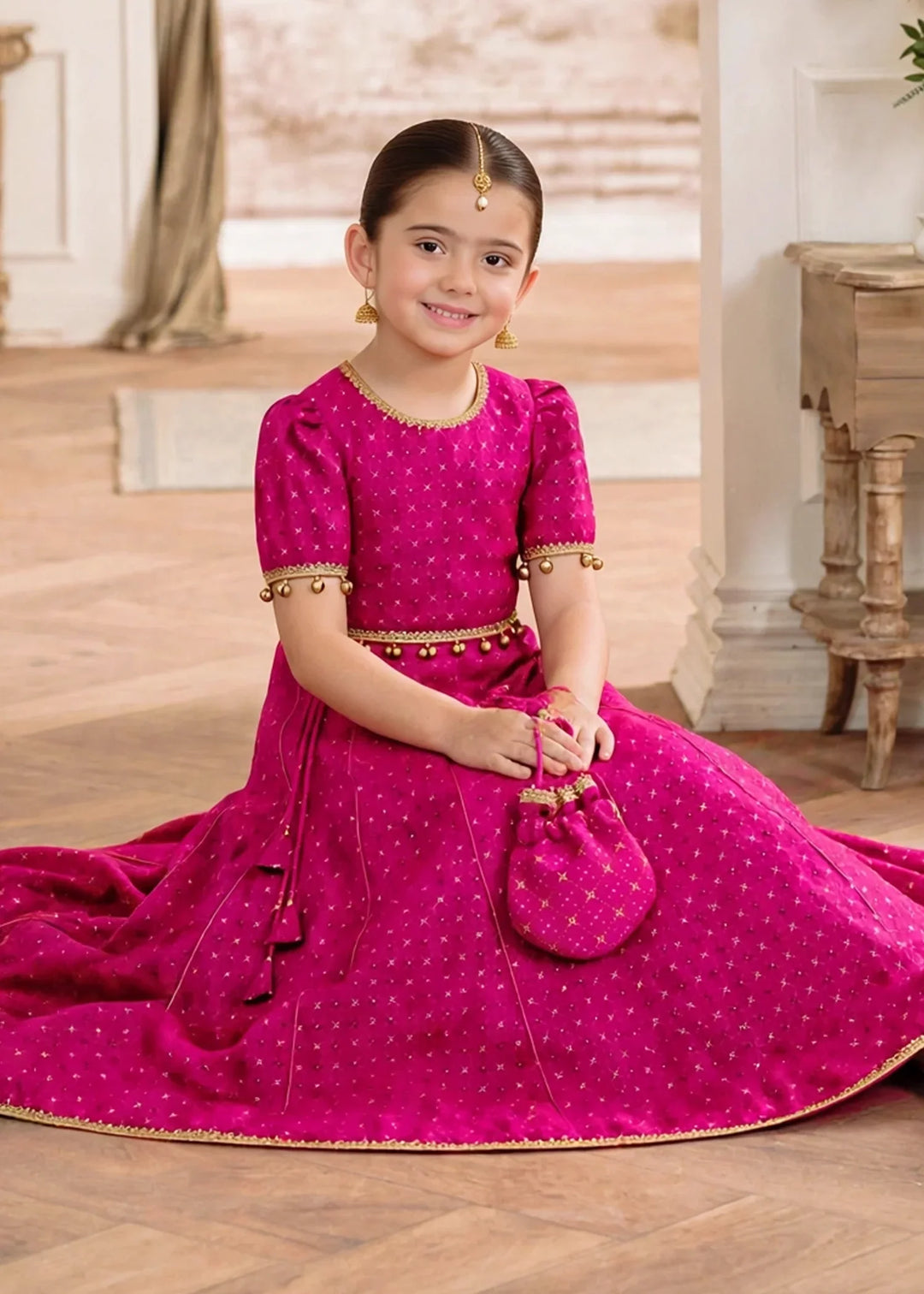 Jhilmil by Modest Girls RTW Printed Raw Silk 3 Piece Suit Pink Lehenga Festive Collection