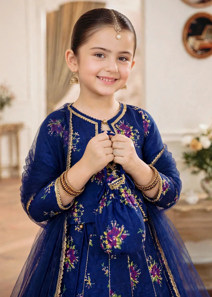 Jhilmil by Modest Girls RTW Printed Raw Silk 3 Piece Suit Blue Lehenga Festive Collection