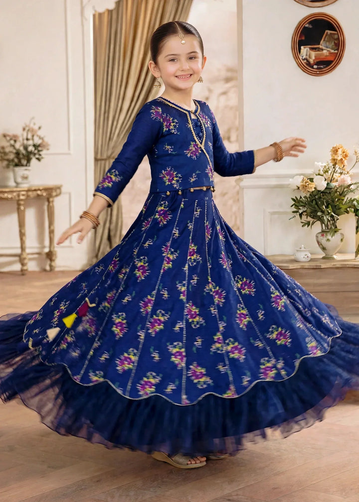 Jhilmil by Modest Girls RTW Printed Raw Silk 3 Piece Suit Blue Lehenga Festive Collection