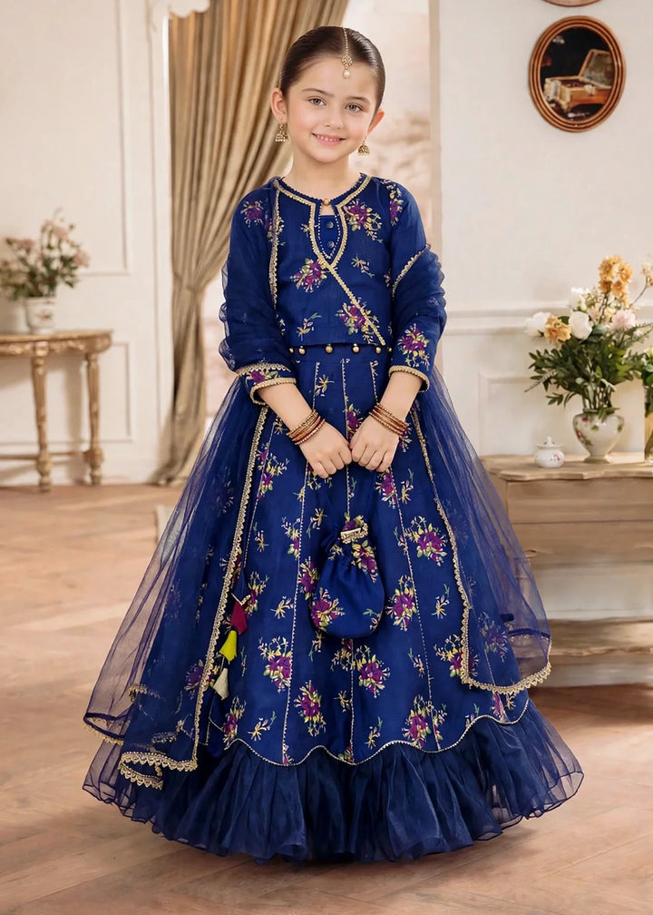 Jhilmil by Modest Girls RTW Printed Raw Silk 3 Piece Suit Blue Lehenga Festive Collection