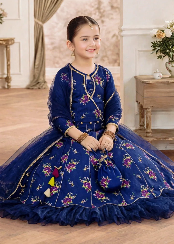 Jhilmil by Modest Girls RTW Printed Raw Silk 3 Piece Suit Blue Lehenga Festive Collection
