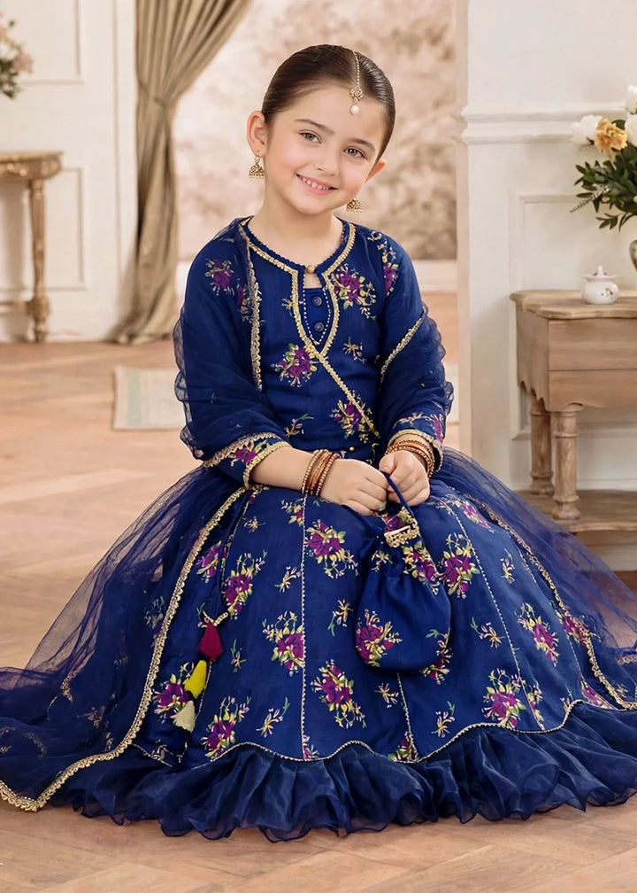 Jhilmil by Modest Girls RTW Printed Raw Silk 3 Piece Suit Blue Lehenga Festive Collection