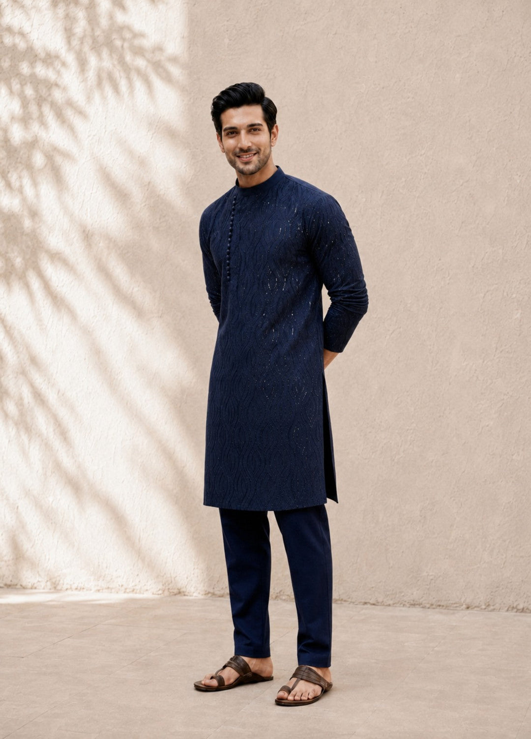 TGM Mens RTW Chikankari Chikankari Kurta Pajama Suit Eminence Blue Festive Collection