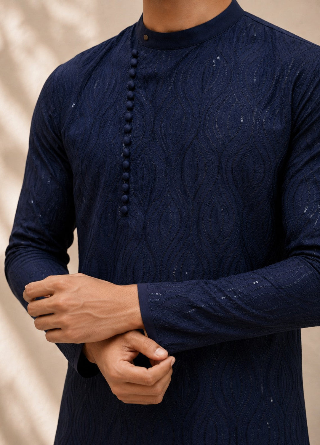 TGM Mens RTW Chikankari Chikankari Kurta Pajama Suit Eminence Blue Festive Collection