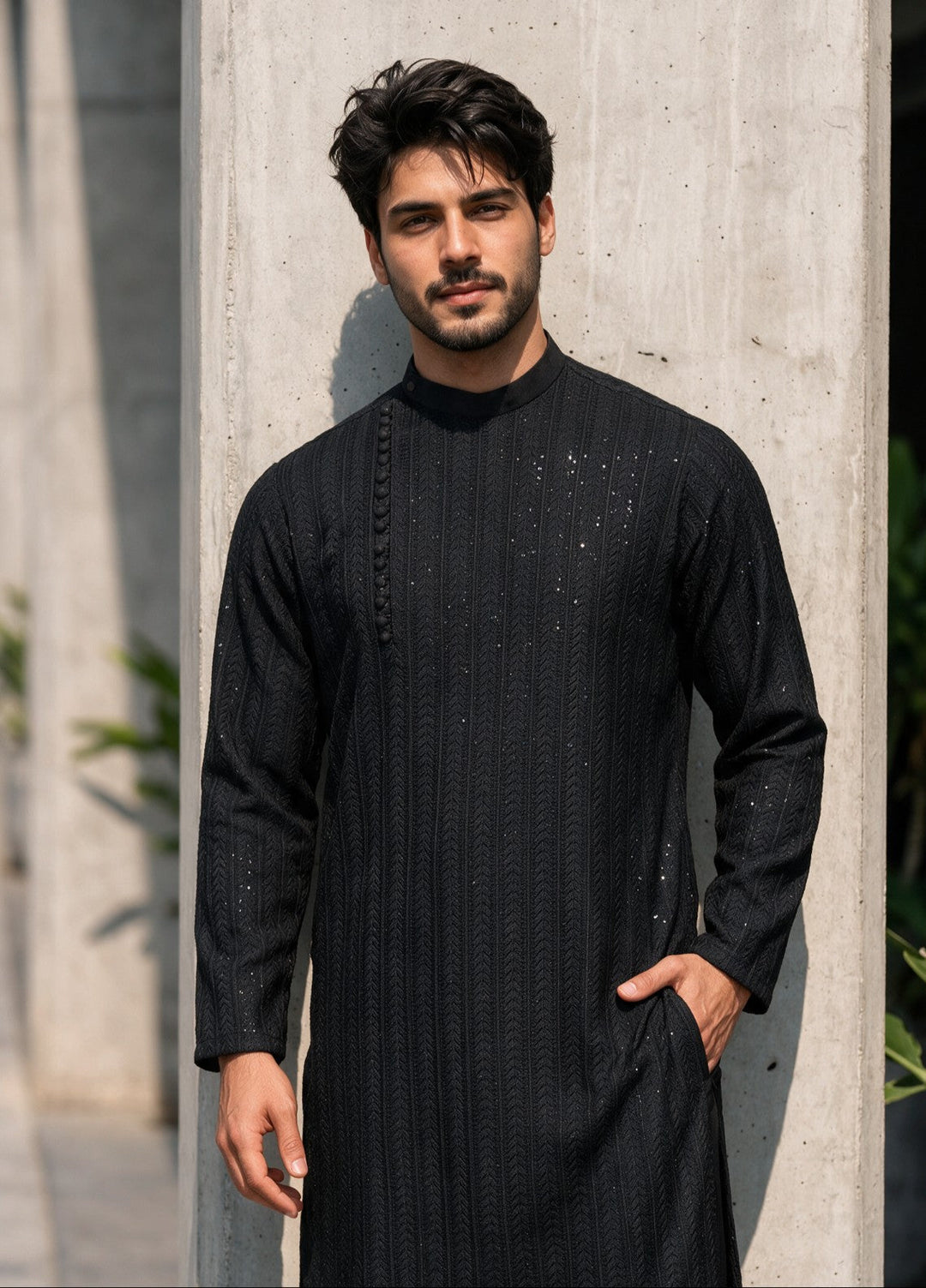 TGM Mens RTW Chikankari Chikankari Kurta Pajama Suit Eminence Black Festive Collection