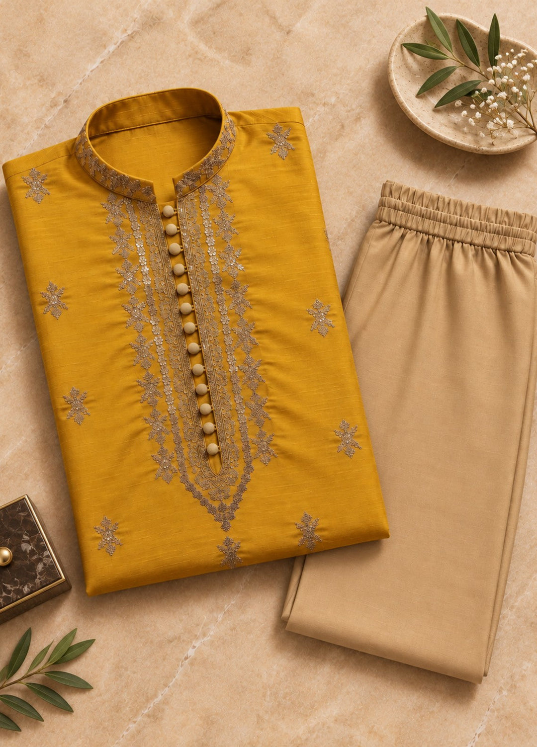 TGM Mens RTW Chikankari Chikankari Kurta Pajama Suit Aeron Rust Festive Collection