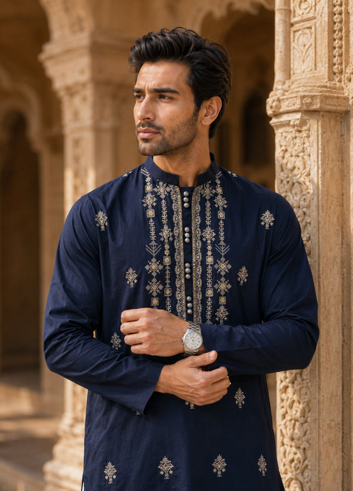 TGM Mens RTW Chikankari Chikankari Kurta Pajama Suit Elvar Navy Festive Collection