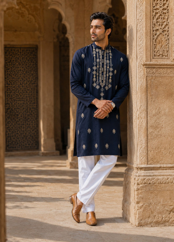 TGM Mens RTW Chikankari Chikankari Kurta Pajama Suit Elvar Navy Festive Collection