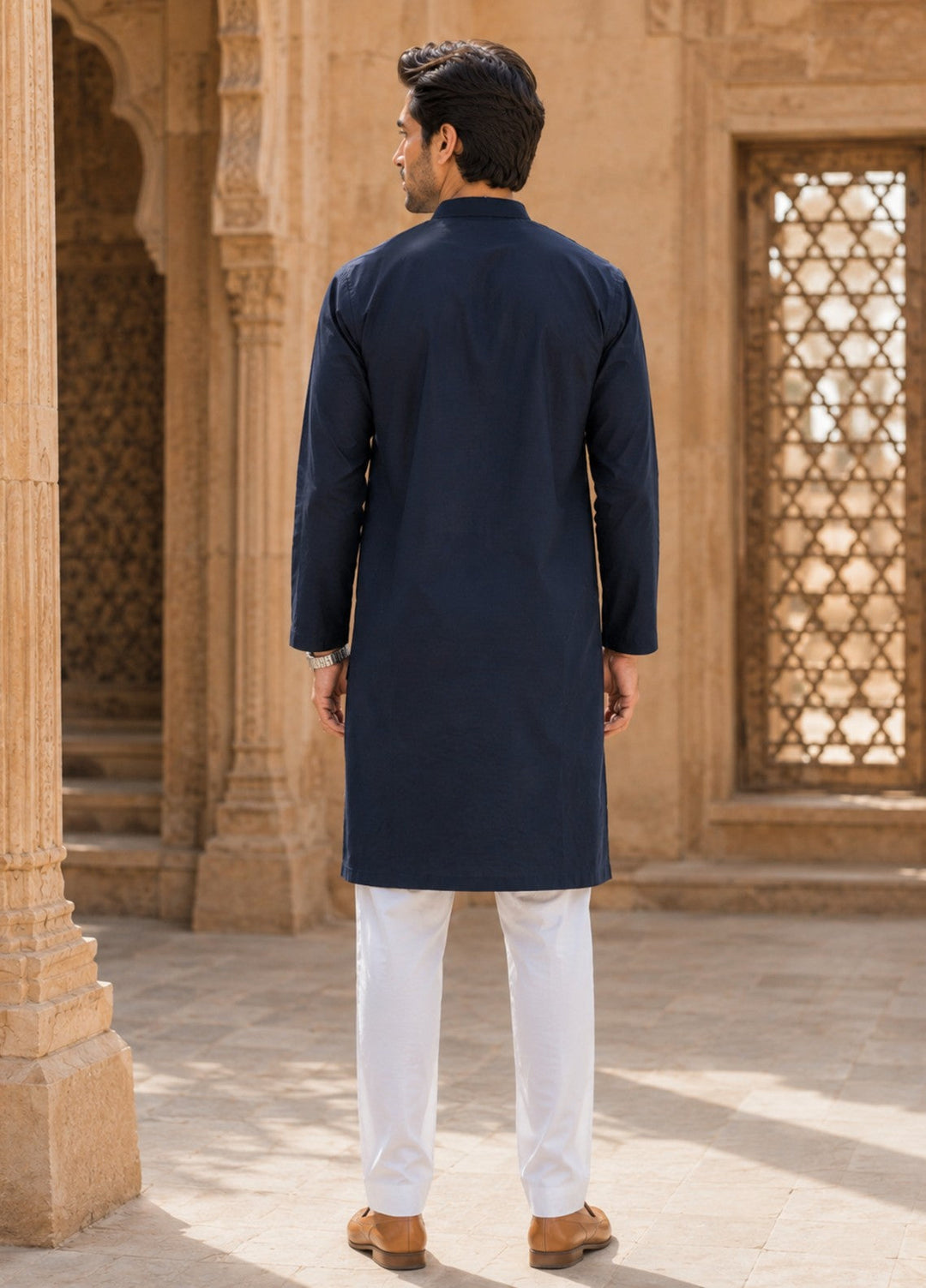 TGM Mens RTW Chikankari Chikankari Kurta Pajama Suit Elvar Navy Festive Collection