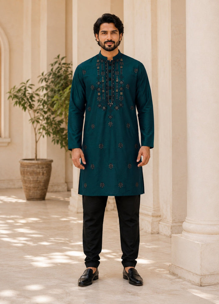 TGM Mens RTW Chikankari Chikankari Kurta Pajama Suit Elvar Teal Festive Collection