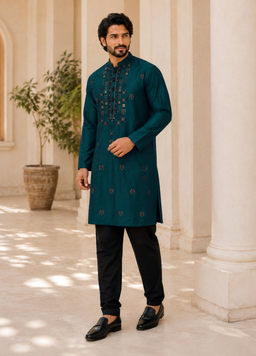 TGM Mens RTW Chikankari Chikankari Kurta Pajama Suit Elvar Teal Festive Collection