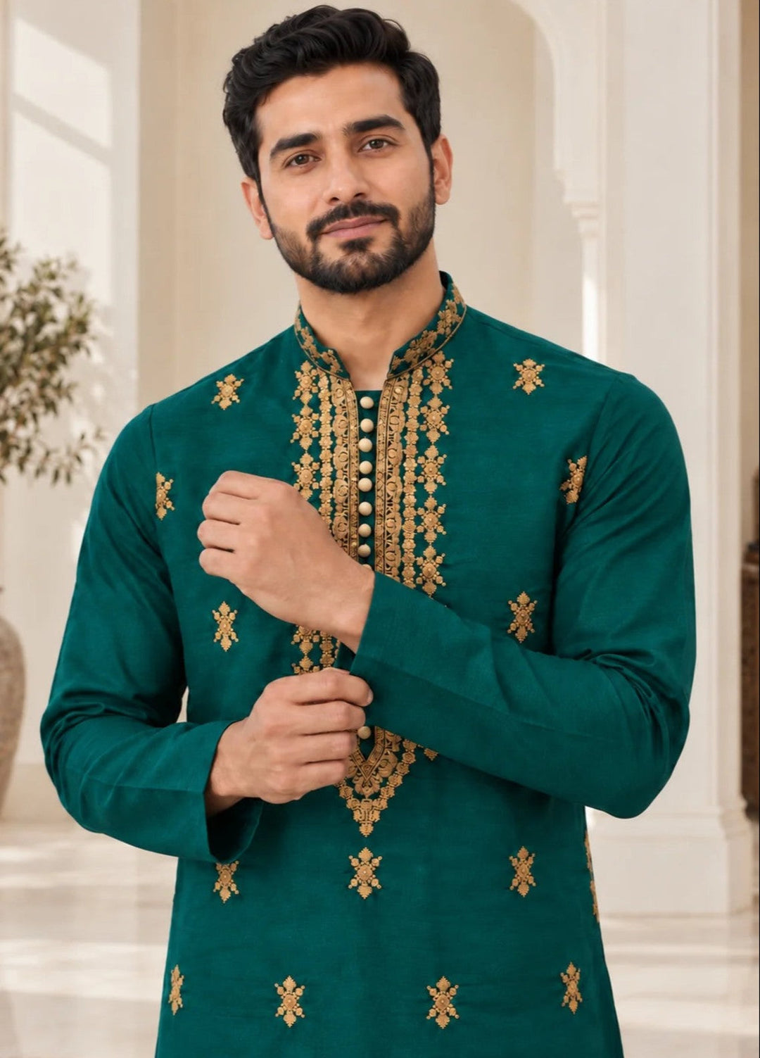 TGM Mens RTW Chikankari Chikankari Kurta Pajama Suit Aeron Teal Festive Collection