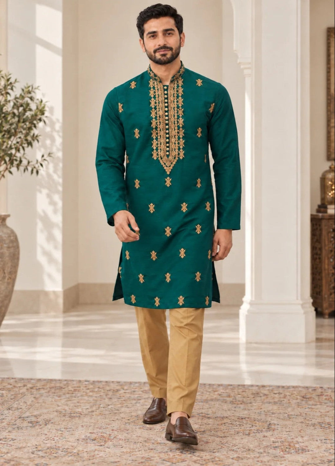 TGM Mens RTW Chikankari Chikankari Kurta Pajama Suit Aeron Teal Festive Collection