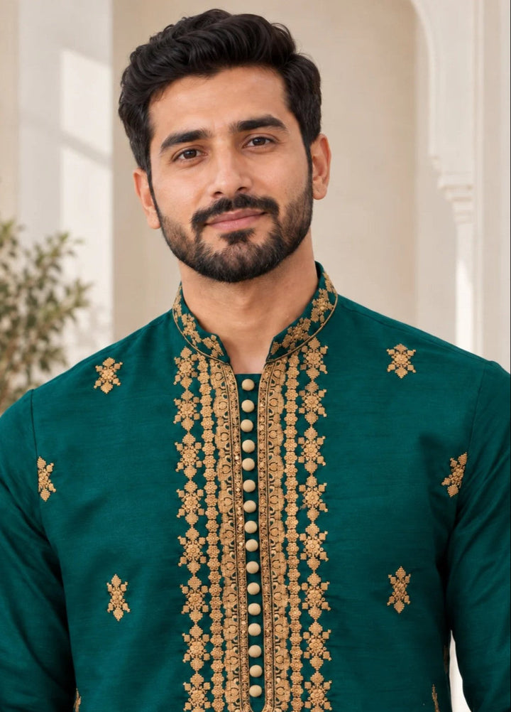 TGM Mens RTW Chikankari Chikankari Kurta Pajama Suit Aeron Teal Festive Collection
