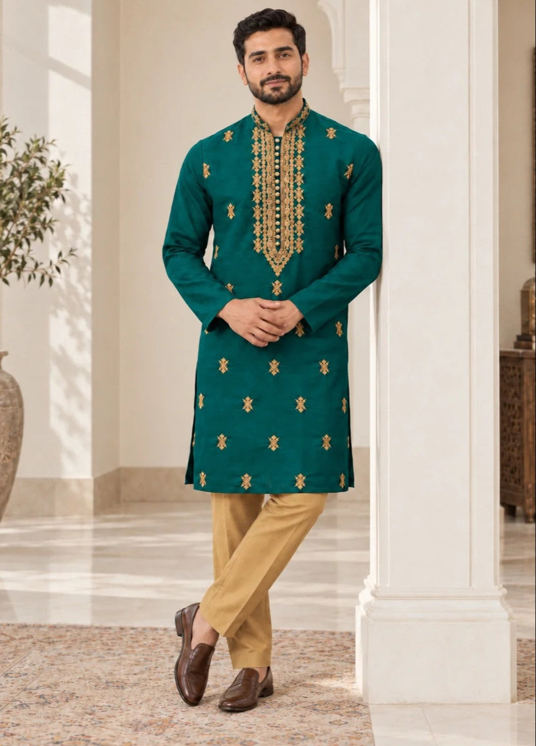 TGM Mens RTW Chikankari Chikankari Kurta Pajama Suit Aeron Teal Festive Collection