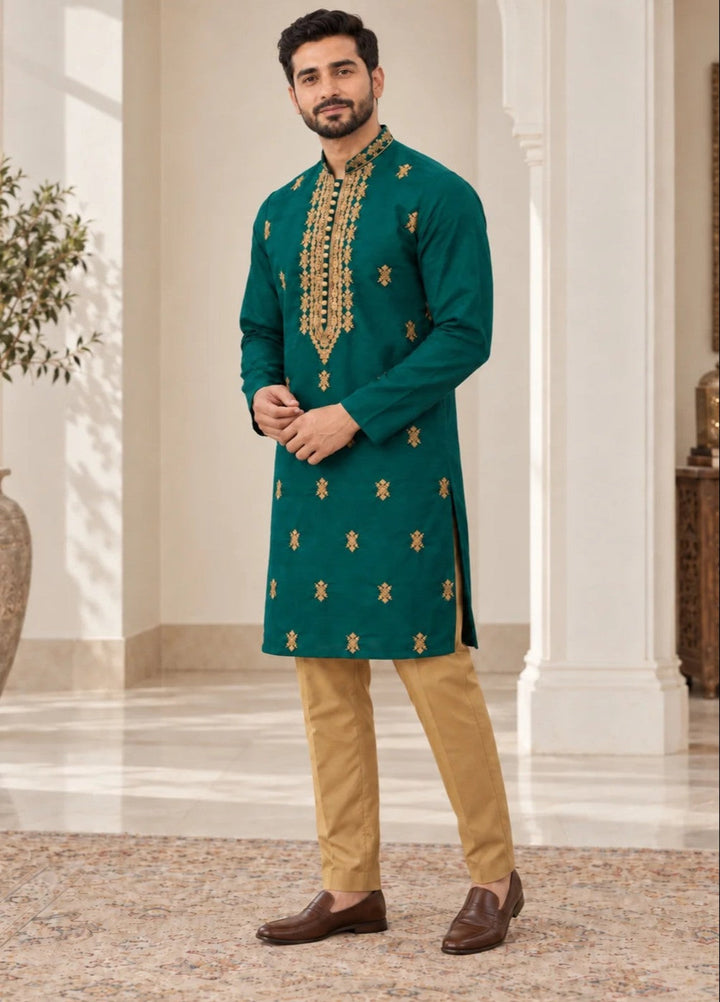 TGM Mens RTW Chikankari Chikankari Kurta Pajama Suit Aeron Teal Festive Collection