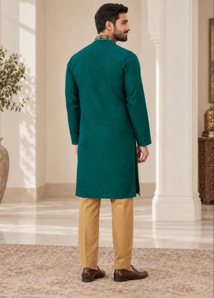 TGM Mens RTW Chikankari Chikankari Kurta Pajama Suit Aeron Teal Festive Collection