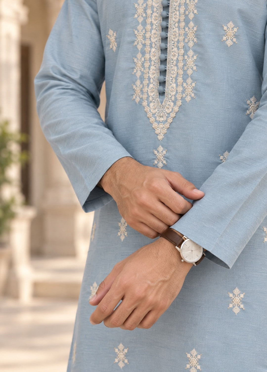 TGM Mens RTW Chikankari Chikankari Kurta Pajama Suit Aeron Ice Blue Festive Collection