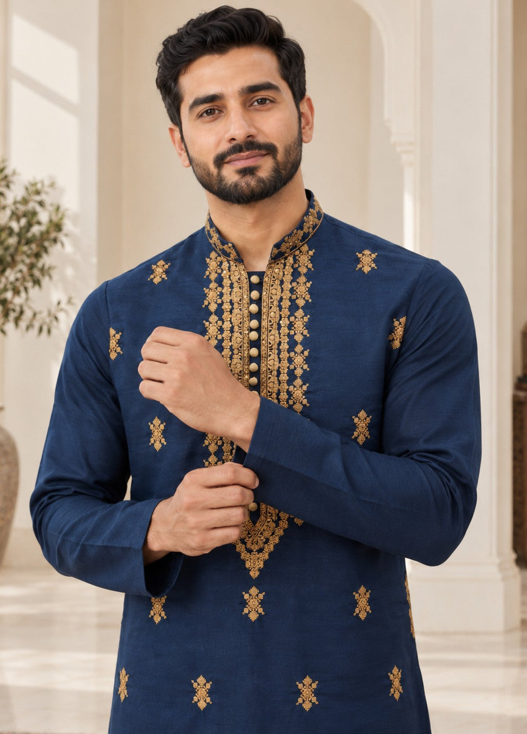 TGM Mens RTW Chikankari Chikankari Kurta Pajama Suit Aeron Deep Blue Festive Collection