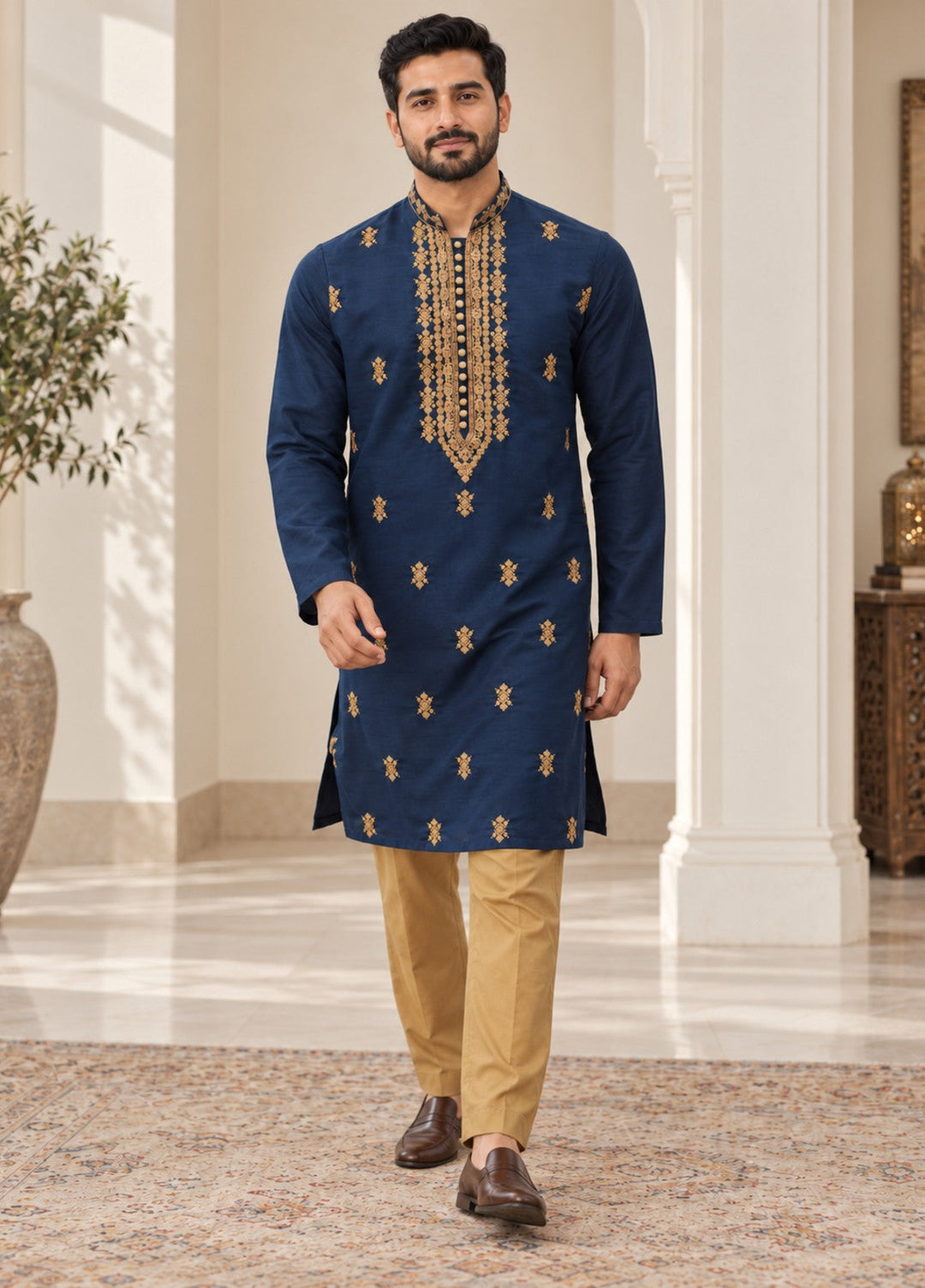 TGM Mens RTW Chikankari Chikankari Kurta Pajama Suit Aeron Deep Blue Festive Collection