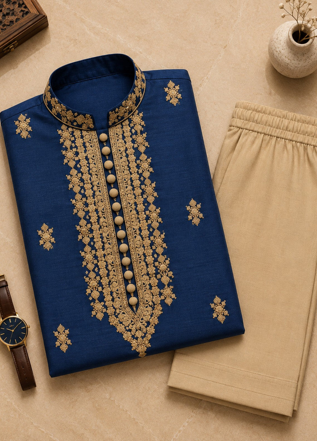 TGM Mens RTW Chikankari Chikankari Kurta Pajama Suit Aeron Deep Blue Festive Collection