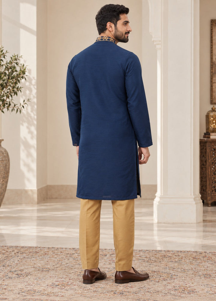 TGM Mens RTW Chikankari Chikankari Kurta Pajama Suit Aeron Deep Blue Festive Collection