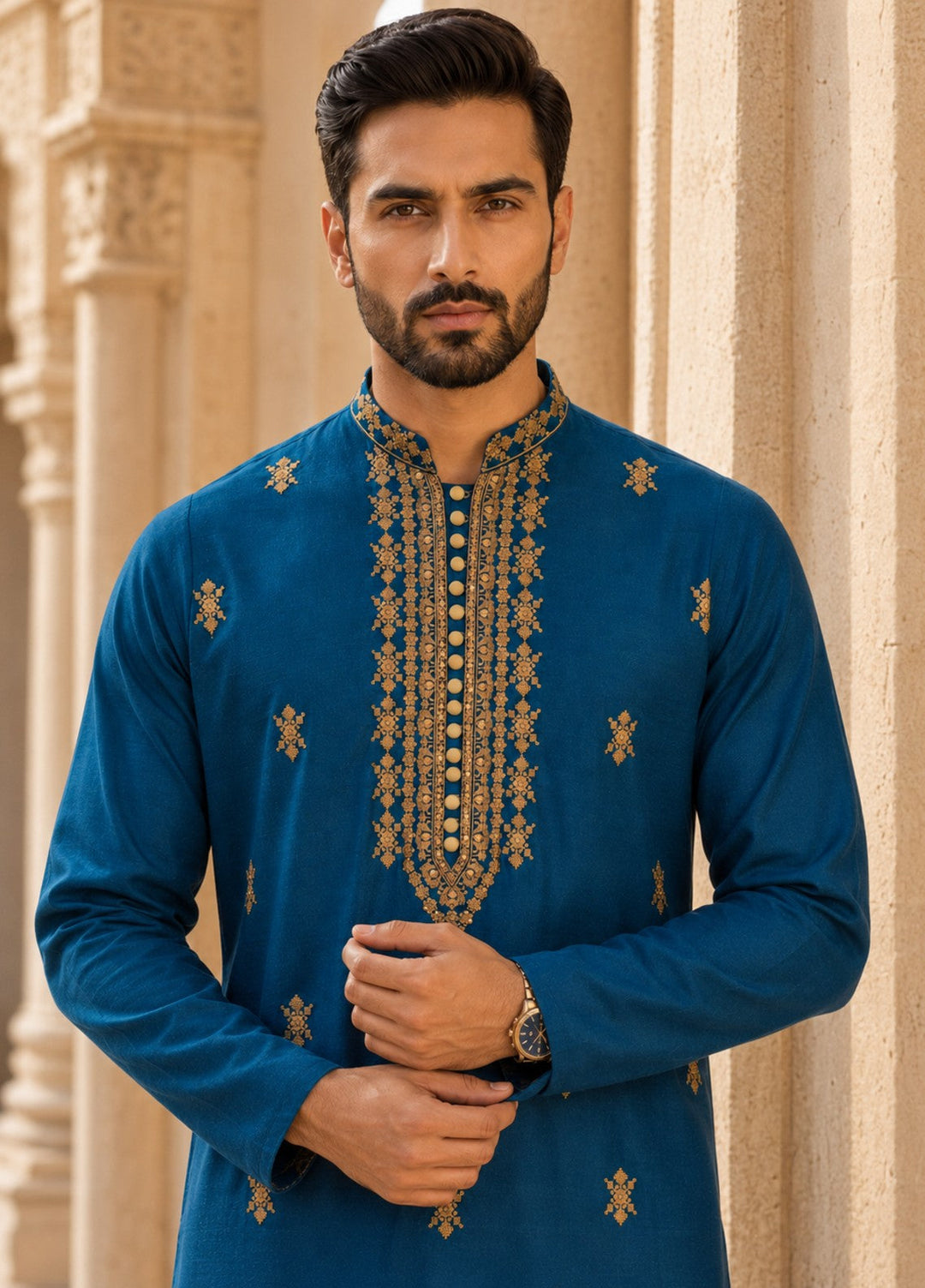 TGM Mens RTW Chikankari Chikankari Kurta Pajama Suit Aeron Blue Festive Collection